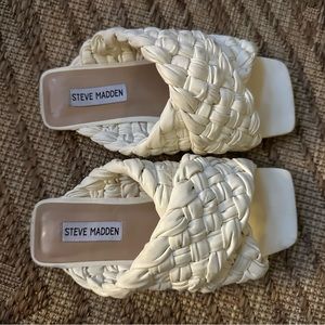 Steve Madden white Marina Braided Square-Toe open toe sandal Slides wome…